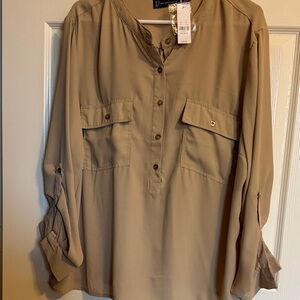 New York & Company tan Button-Up Blouse